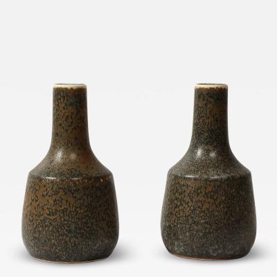 Gunnar Nylund Pair of Mid Century Speckled Umber Glazed Vases by Gunnar Nylund for R rstrand