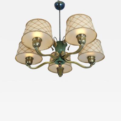 Gunnel Nyman Gunnel Nyman Pendant 51057 Brass Wood Paper String Shades Idman 1940s