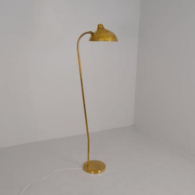 Gunnel Nyman Modernist Gunnel Nyman Brass Rattan Floor Lamp Model 62044 Idman 1940s