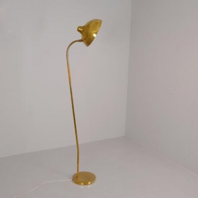 Gunnel Nyman Modernist Gunnel Nyman Brass Rattan Floor Lamp Model 62044 Idman 1940s