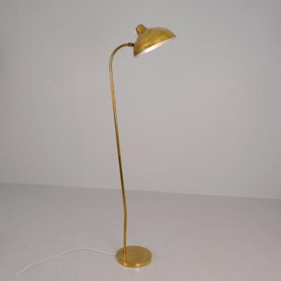 Gunnel Nyman Modernist Gunnel Nyman Brass Rattan Floor Lamp Model 62044 Idman 1940s