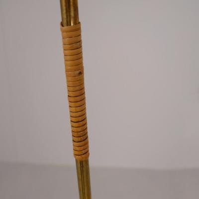 Gunnel Nyman Modernist Gunnel Nyman Brass Rattan Floor Lamp Model 62044 Idman 1940s