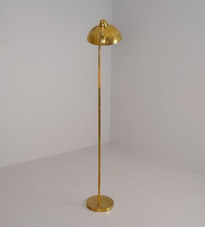 Gunnel Nyman Modernist Gunnel Nyman Brass Rattan Floor Lamp Model 62044 Idman 1940s