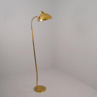 Gunnel Nyman Modernist Gunnel Nyman Brass Rattan Floor Lamp Model 62044 Idman 1940s