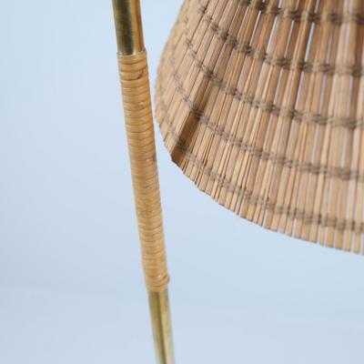 Gunnel Nyman Rare Gunnel Nyman Brass Rattan Floor Lamp Model No 62043 by Idman 1940s
