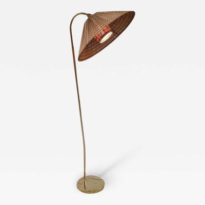 Gunnel Nyman Rare Gunnel Nyman Brass Rattan Floor Lamp Model No 62043 by Idman 1940s