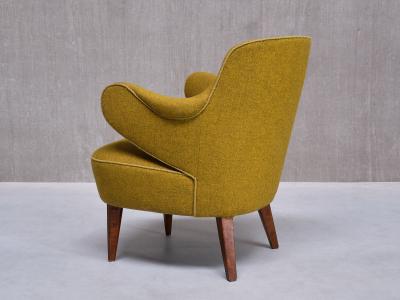 Gustav Axel Berg Set of 3 Gustaf Axel Berg Attributed Armchairs Birch and Chartreuse Wool 1940s