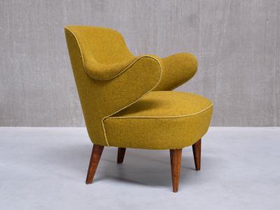 Gustav Axel Berg Set of 3 Gustaf Axel Berg Attributed Armchairs Birch and Chartreuse Wool 1940s
