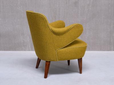 Gustav Axel Berg Set of 3 Gustaf Axel Berg Attributed Armchairs Birch and Chartreuse Wool 1940s
