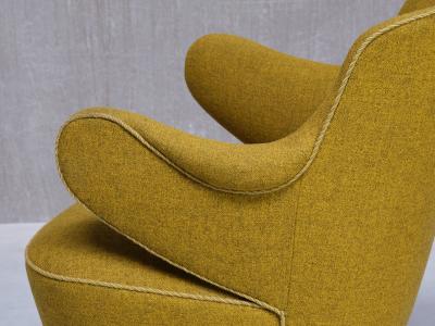 Gustav Axel Berg Set of 3 Gustaf Axel Berg Attributed Armchairs Birch and Chartreuse Wool 1940s