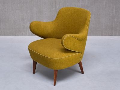 Gustav Axel Berg Set of 3 Gustaf Axel Berg Attributed Armchairs Birch and Chartreuse Wool 1940s