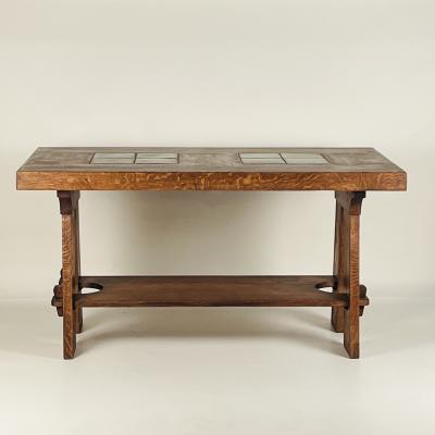 Gustav Stickley Exceptional Gustav Stickley Arts and Crafts Oak Center Table with Grueby Tiles