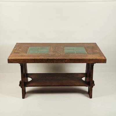 Gustav Stickley Exceptional Gustav Stickley Arts and Crafts Oak Center Table with Grueby Tiles