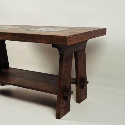 Gustav Stickley Exceptional Gustav Stickley Arts and Crafts Oak Center Table with Grueby Tiles