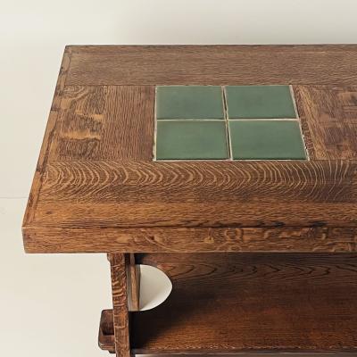 Gustav Stickley Exceptional Gustav Stickley Arts and Crafts Oak Center Table with Grueby Tiles