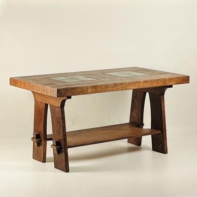 Gustav Stickley Exceptional Gustav Stickley Arts and Crafts Oak Center Table with Grueby Tiles