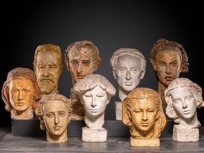 Gustave Fontaine Collection of 9 plaster Model heads by Gustave Fontaine 1877 1952 