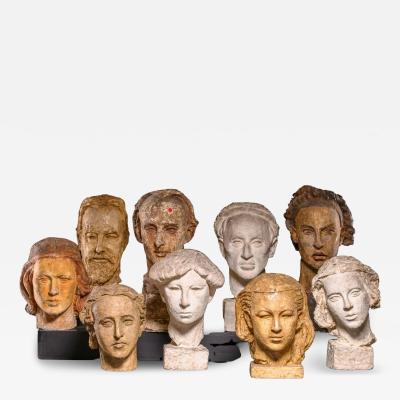 Gustave Fontaine Collection of 9 plaster Model heads by Gustave Fontaine 1877 1952 
