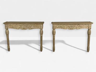 Gustavian Grey Paint Pine Paint Decorated Wall Mounted Consoles Sweden 1950s