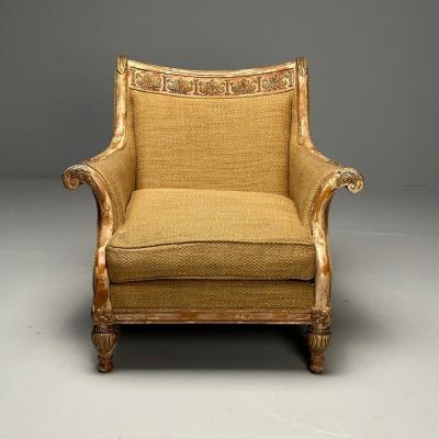 Gustavian Italian Renaissance Style Chair Burlap Distressed Paint Giltwood
