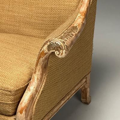 Gustavian Italian Renaissance Style Chair Burlap Distressed Paint Giltwood