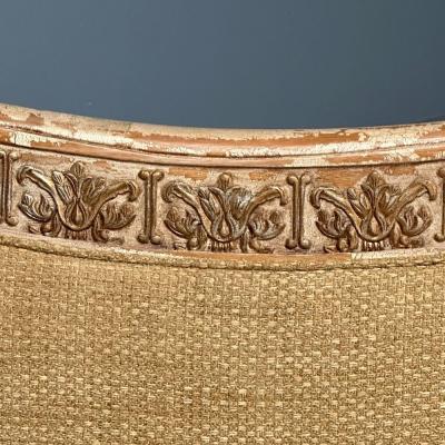 Gustavian Italian Renaissance Style Chair Burlap Distressed Paint Giltwood