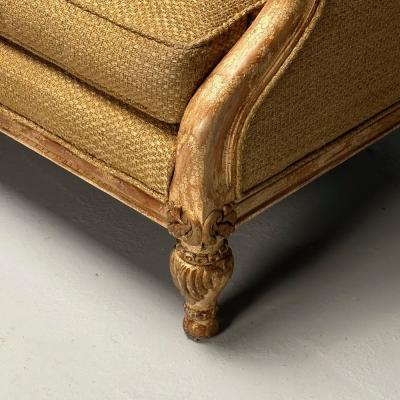 Gustavian Italian Renaissance Style Chair Burlap Distressed Paint Giltwood