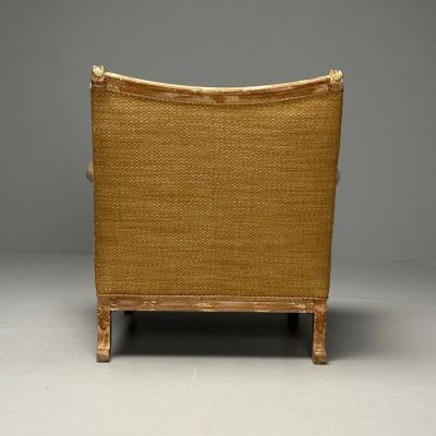 Gustavian Italian Renaissance Style Chair Burlap Distressed Paint Giltwood