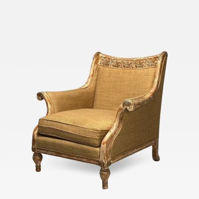 Gustavian Italian Renaissance Style Chair Burlap Distressed Paint Giltwood