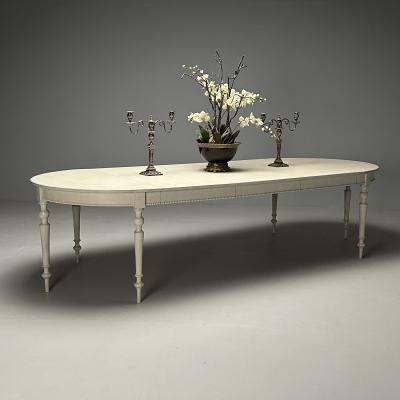 Gustavian Large Swedish Dining Table Gray Paint Distressed Sweden 1970s