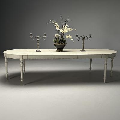 Gustavian Large Swedish Dining Table Gray Paint Distressed Sweden 1970s