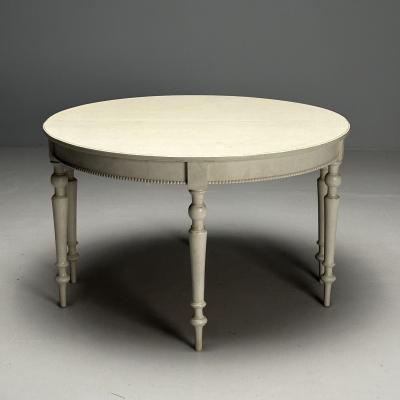 Gustavian Large Swedish Dining Table Gray Paint Distressed Sweden 1970s