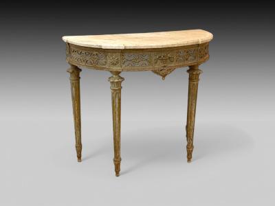 Gustavian Louis XI Painted Wood Marble Demilune Console Table France 1780