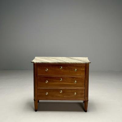 Gustavian Louis XVI Style Commode Mahogany Marble Brass Sweden 1980s