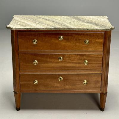 Gustavian Louis XVI Style Commode Mahogany Marble Brass Sweden 1980s