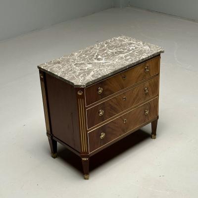 Gustavian Louis XVI Style Commode Marble Brass Sweden 1960s