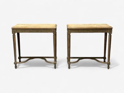 Gustavian Louis XVI Style Console Tables Distressed Grey Wood Marble France