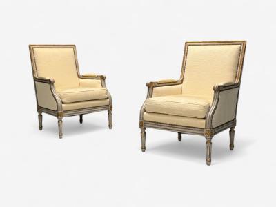 Gustavian Louis XVI Style Lounge Chairs Grey Painted Wood Fabric 1940s