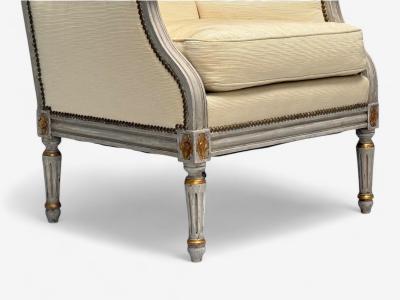 Gustavian Louis XVI Style Lounge Chairs Grey Painted Wood Fabric 1940s