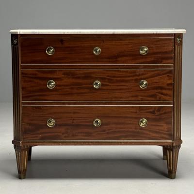 Gustavian Louis XVI Style Swedish Chest Walnut Brass Marble Sweden 1960s