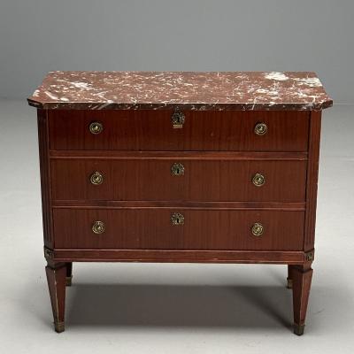 Gustavian Louis XVI Style Swedish Commode Mahogany Marble Sweden 1950s