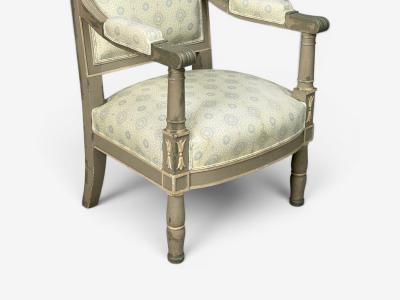 Gustavian Lounge Chairs Grey Paint Decorated Fabric Sweden 19th c 
