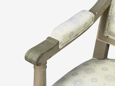 Gustavian Lounge Chairs Grey Paint Decorated Fabric Sweden 19th c 