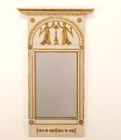 Gustavian Mirror with Old Plate and Enamel Paint Sweden circa 1820