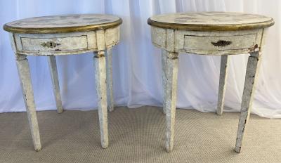 Gustavian Pair of End Side Tables Swedish Paint Decorated Fornasetti Style