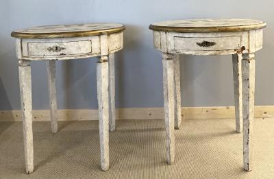 Gustavian Pair of End Side Tables Swedish Paint Decorated Fornasetti Style