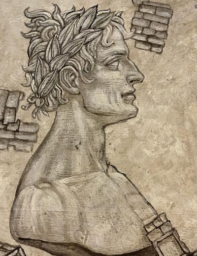 Gustavian Pair of End Side Tables Swedish Paint Decorated Fornasetti Style