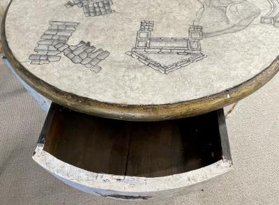 Gustavian Pair of End Side Tables Swedish Paint Decorated Fornasetti Style