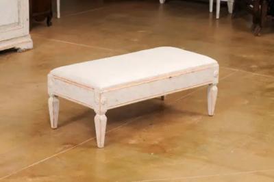 Gustavian Style 1900s Swedish Footstool with Carved Rosettes and Tapered Legs