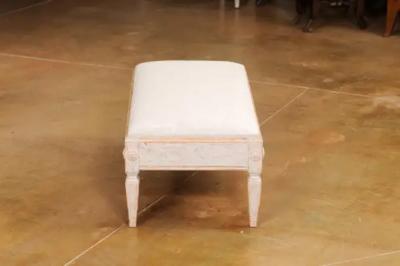 Gustavian Style 1900s Swedish Footstool with Carved Rosettes and Tapered Legs